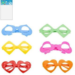 LUNETTES FUN 4 FORMES 12.5CM 6 COULEURS ASSORTIES