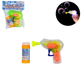 BUBBLE SOAP GUN 11CM WITH LIGHT AND BATTERIES