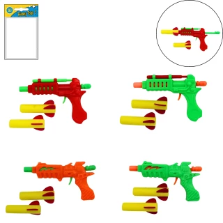 PISTOLET FLECHES EN MOUSSE 13CM 3 COULEURS ASSORTIES