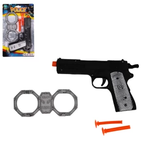 PISTOL 20.5CM POLICE WITH DARTS AND HANDCUFFS