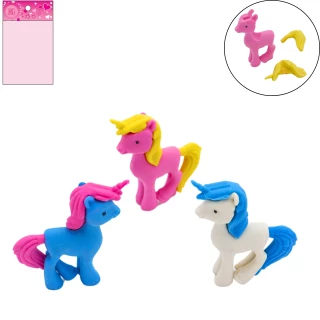 GOMME LICORNE 5CM 3 COULEURS ASSORTIES