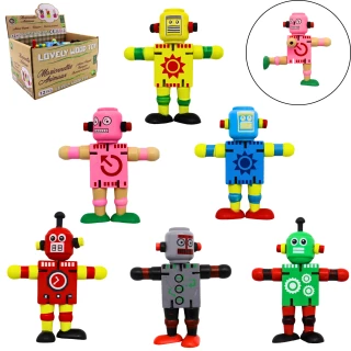 FIGURINA ROBOT ARTICOLATO IN LEGNO 12CM 6 MODELLI ASSORTITI