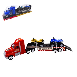 CAMION TRANSPORT FRICTION 47CM AVEC QUADS 2 COULEURS ASSORTIES